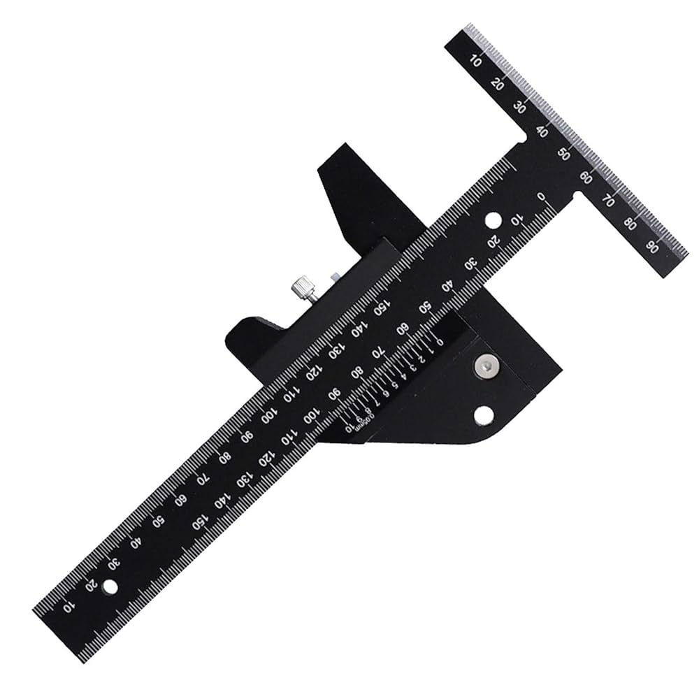 500 木工定規 ゲージ スコヤ 大工　測定　定規 工具 ケガキ　T型 便利 T型スコヤ T-50 赤 定規 マーキング ケガキゲージ ミリ間隔 穴